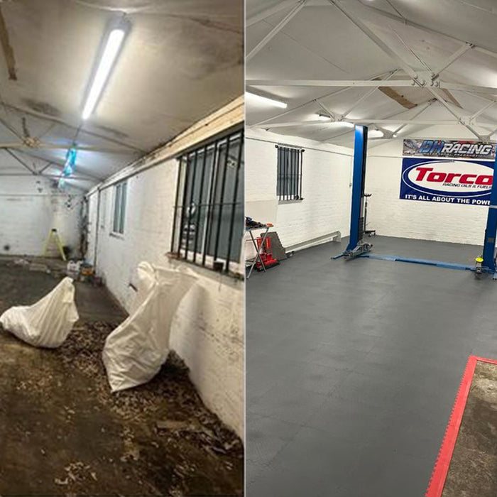 Three pictures that show Danny Hobson's garage transformation