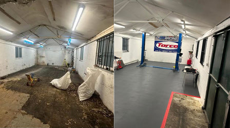 Three pictures that show Danny Hobson's garage transformation