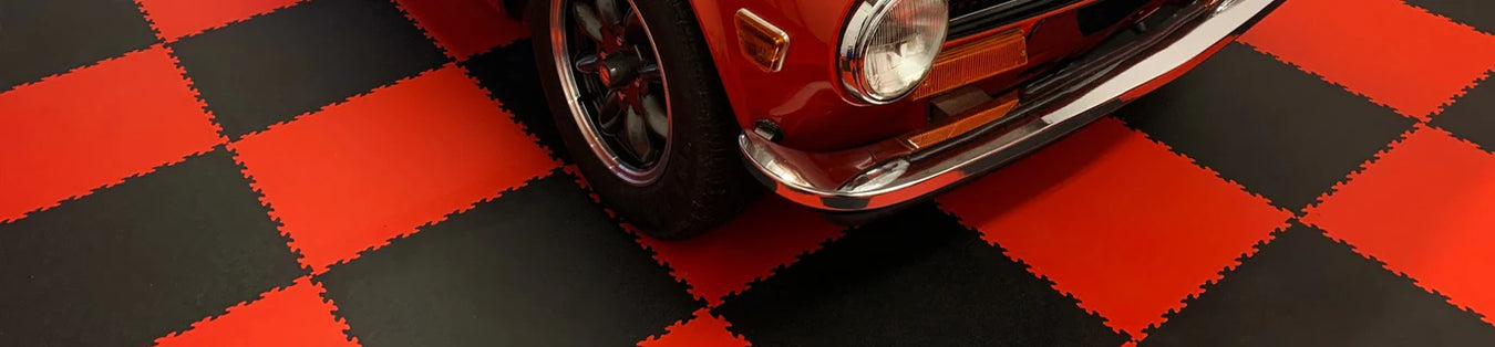 Interlocking Garage Floor Tiles down in red garage