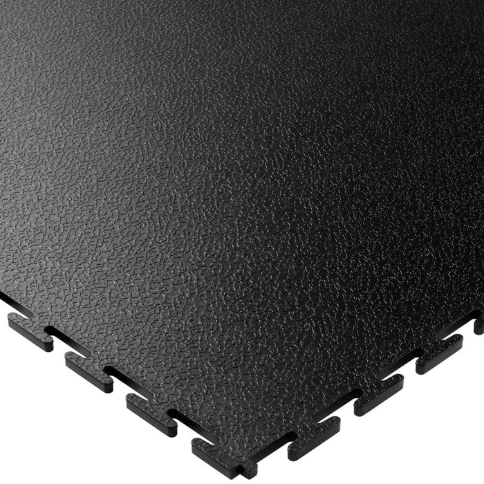 Black T Joint interlocking Ecotile floor tile on a white background
