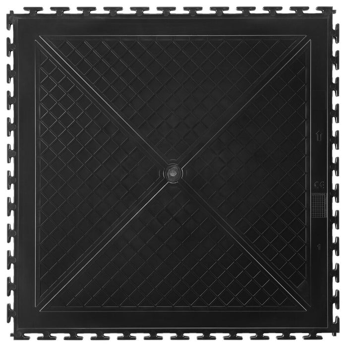 The back of a Black T Joint interlocking Ecotile floor tile