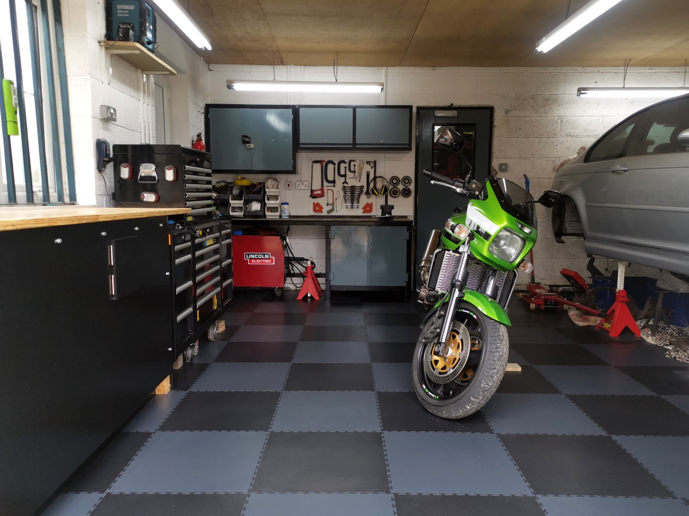 Garage Flooring Tiles with Motorcycle