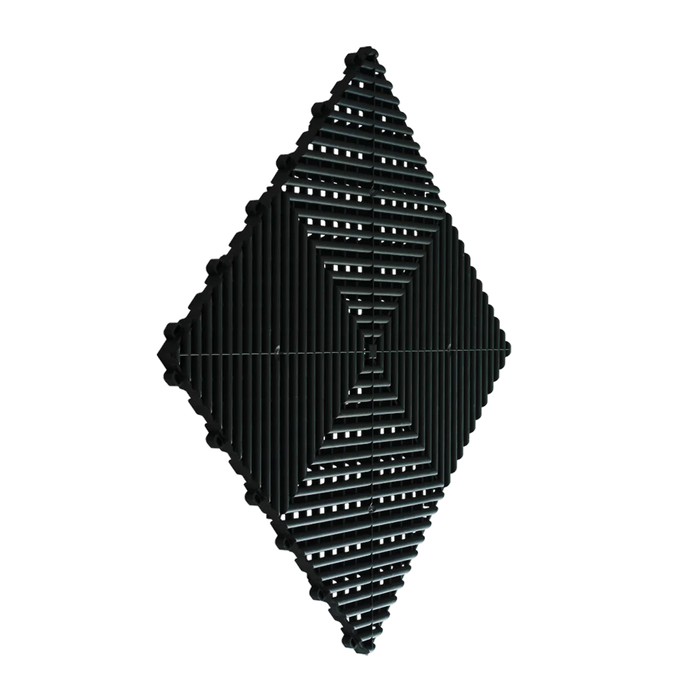 A Jet Black Swisstrax Ribtrax Pro tile upward and on an angle