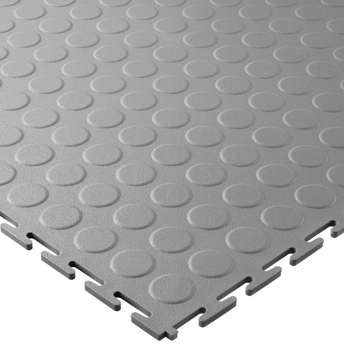 Light Grey T Joint interlocking Ecotile floor tile with Raised Disc surface finish on a white background